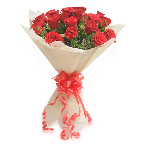 Bunch of 20 Red Roses in Paper Packing
