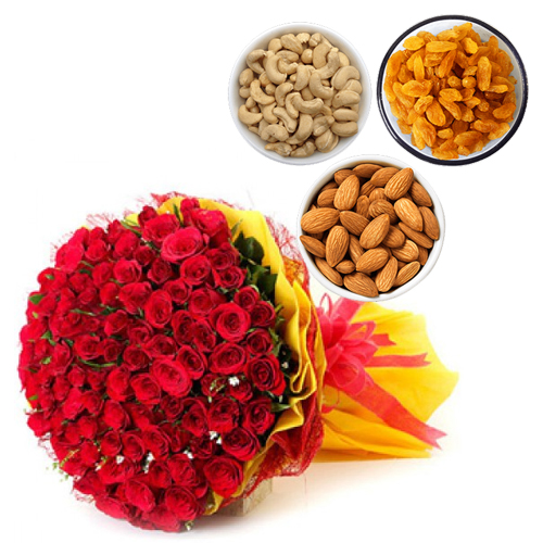 Bunch of Red Roses & 500Gm Mix Dry Fruit