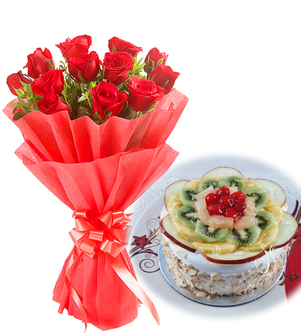 Red Rose & Fruit Cake