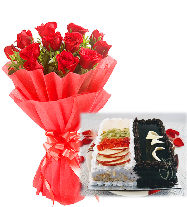 2 In 1 Cake & Red Roses 