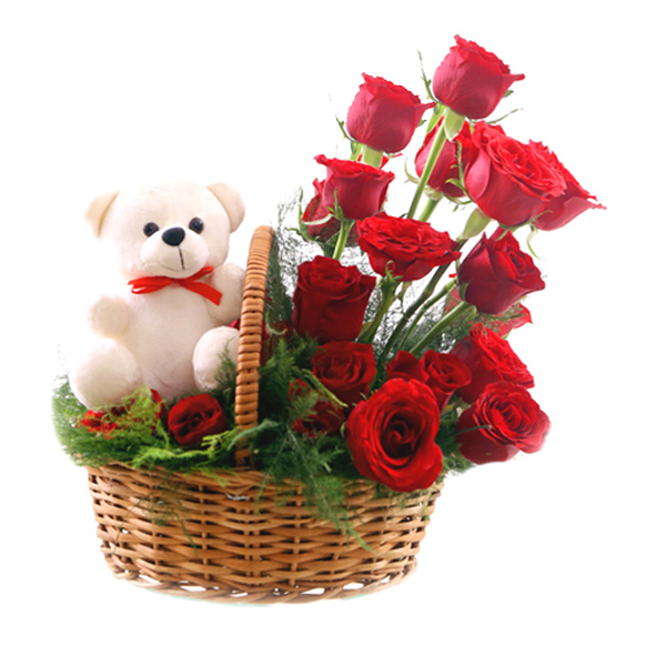 Rose Basket & Teddy