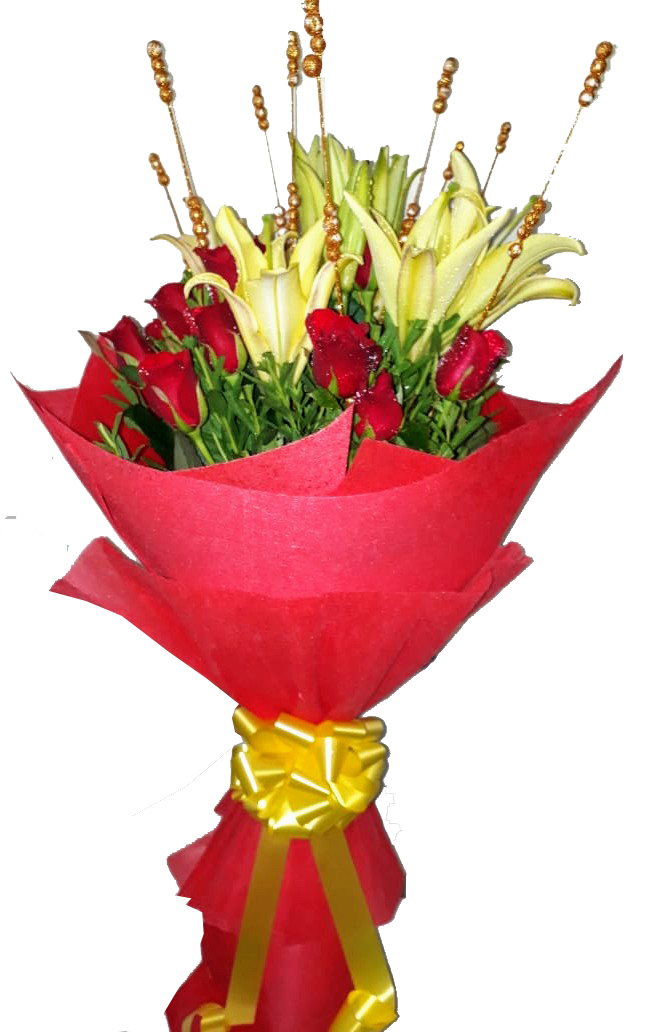 send flower Deoli DelhiYellow Lilys & Red Rose