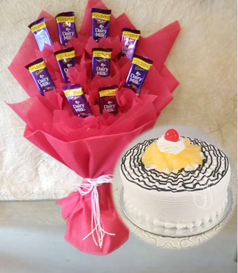 Dairy Milk Chocolate Bouquet & Pineapple Cake