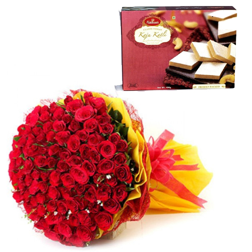 Bunch of Red Roses & 500Gm Kaju Burfi