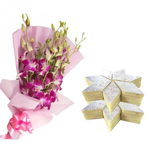 Bunch of Orchid & 1/2Kg Kaju Burfi