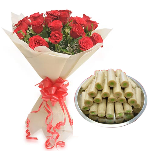 Rose Bunch & Kaju Roll Sweet