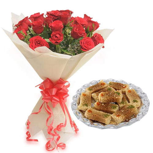 Roses Bunch & 500Gm Milk Cake Sweet