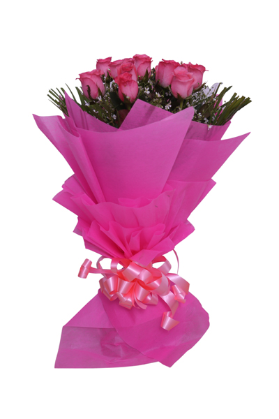 10 Pink Roses Paper Packing Bunch